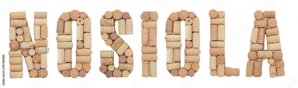 Grape variety Nosiola made of wine corks Isolated on white background