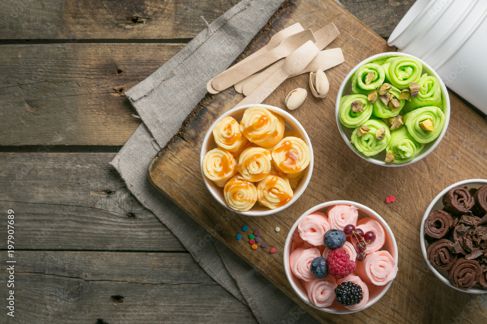 Selection of different rolled ice creams in cone cups Stock Photo Adobe Stock