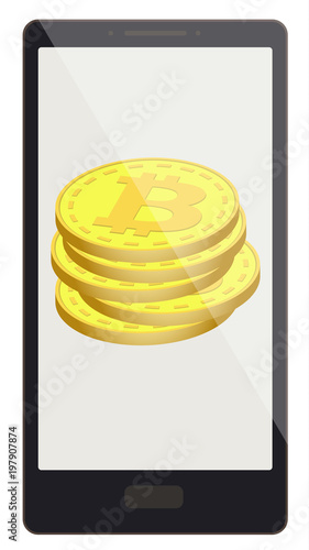 bitcoin  coins on a phone screen