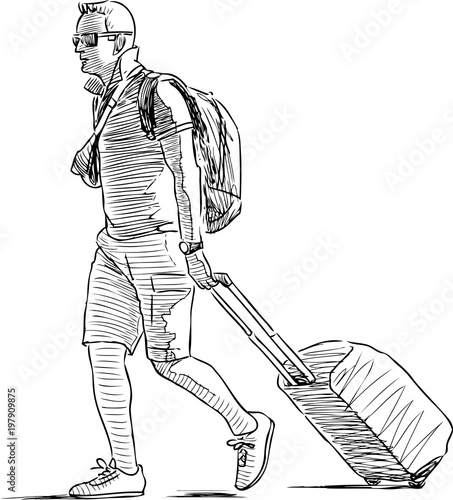 Sketch of a vacationer with  luggage
