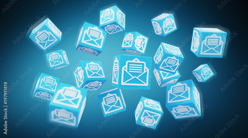 Floating cube emails illustration 3D rendering Floating cube emails illustration 3D rendering