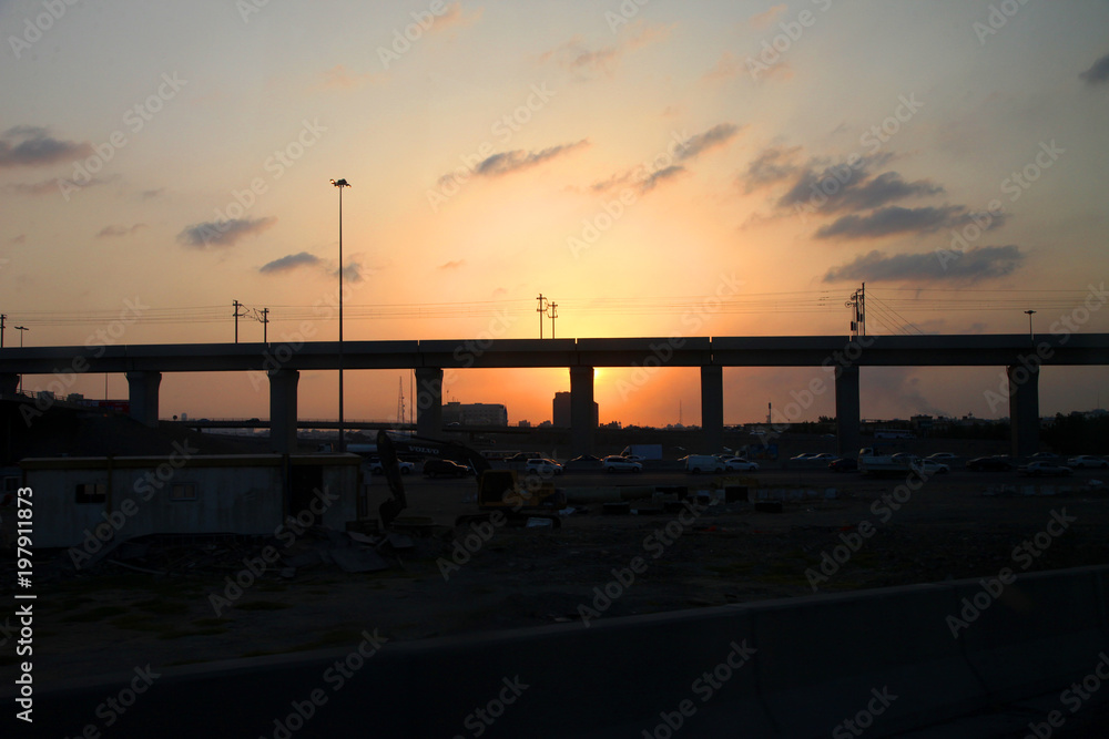 High speed railway jeddah in the sunset