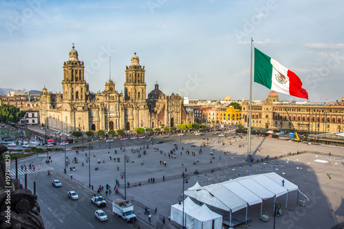 MEXICO CITY - FEB 5, 2017: Constitution Square (Zocalo) view from the dome of the Metropolitan Cathedral photo