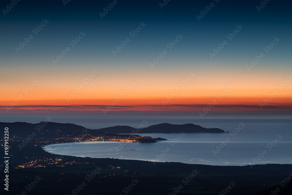 Fototapeta premium Sunset over Calvi Bay and Revellata in Corsica