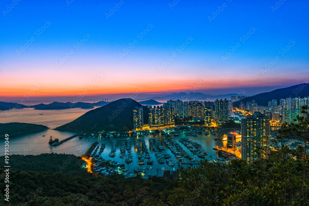 Aberdeen Typhoon Shelters on the South Shore of Hong Kong Island in Sunset time