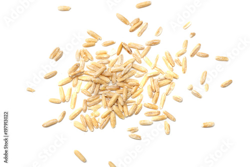 oat grains isolated on white background. top view