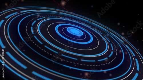 Abstract circle motion graphic, galaxy in space on black background 