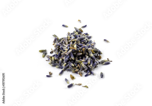 Pile of purple dried culinary lavender flowers