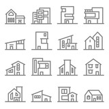 Various Real Estate Property Modern Style Buildings vector line icon set