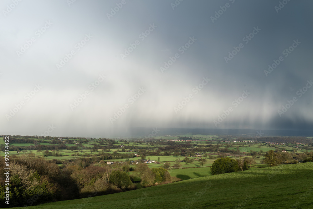 Derbyshire a county in England,UK.Very extreme weather and hail storm over the village of South wingfield. 