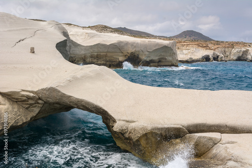 Volcanic rocks of Sarakiniko beach on Milos island. Cyclades, Greece.