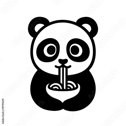 Cute panda eating noodles