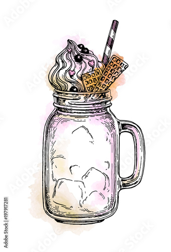 Milkshake in mason jar.