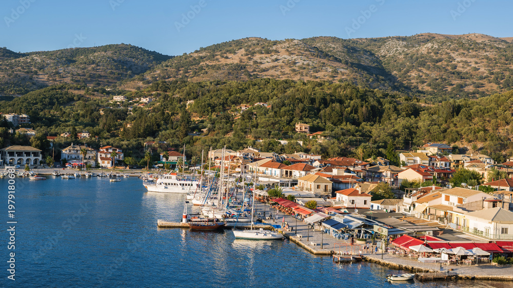 Panorama of the center of the town of Sivota in Greece