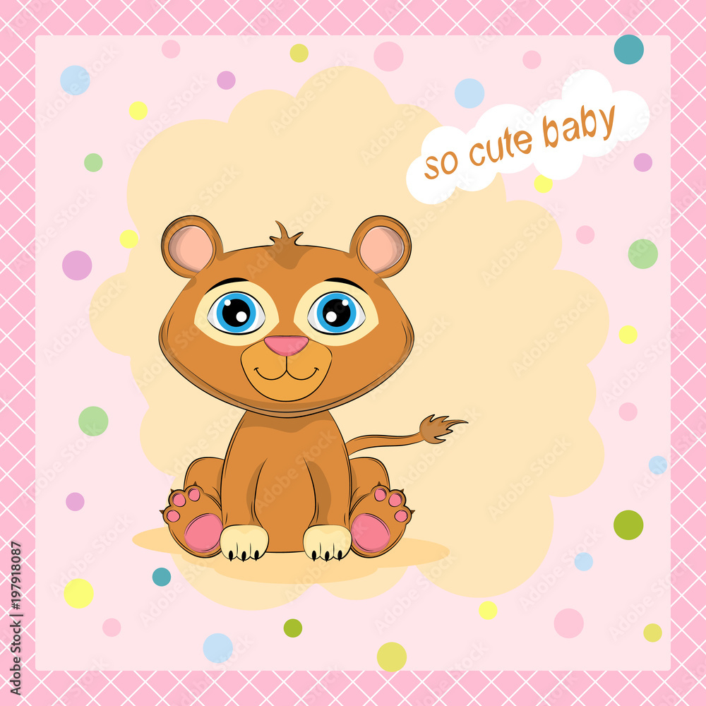 Сartoon little leon with lettering So Cute Baby. Сartoon little leon with lettering So Cute Baby.
