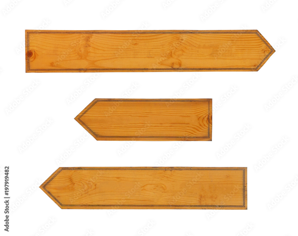 Set of three blank wooden pointers: long, medium, short, isolated on white background Set of three blank wooden pointers: long, medium, short, isolated on white background