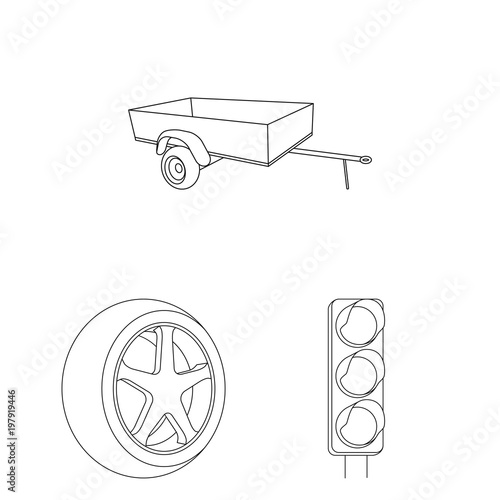 Car, vehicle outline icons in set collection for design. Car and equipment vector symbol stock web illustration.