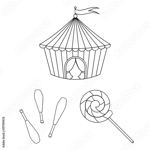 Circus and attributes outline icons in set collection for design. Circus Art vector symbol stock web illustration.