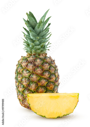 Whole ananas and slice isolated on a white background