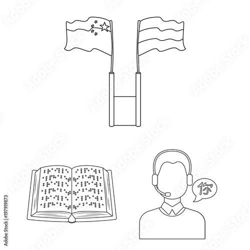 Translator and linguist outline icons in set collection for design. Interpreter vector symbol stock web illustration.