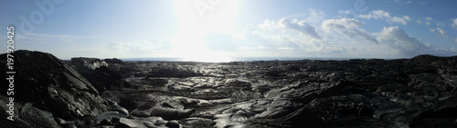 Lava field Hawaii black rock barren wasteland panoramic
