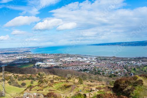 aerial view on city and coast in belfast northern ireland 
