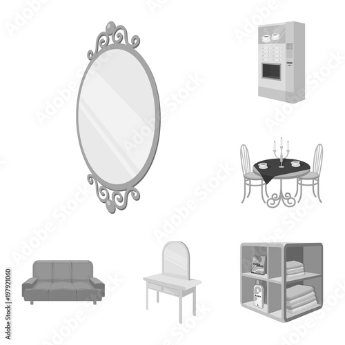 Furniture and interior monochrome icons in set collection for design. Home furnishings vector isometric symbol stock web illustration.
