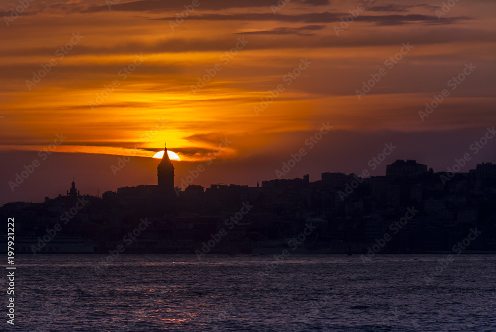 Istanbul, Turkey, 24 May 2017: Sunset of The Galata Tower