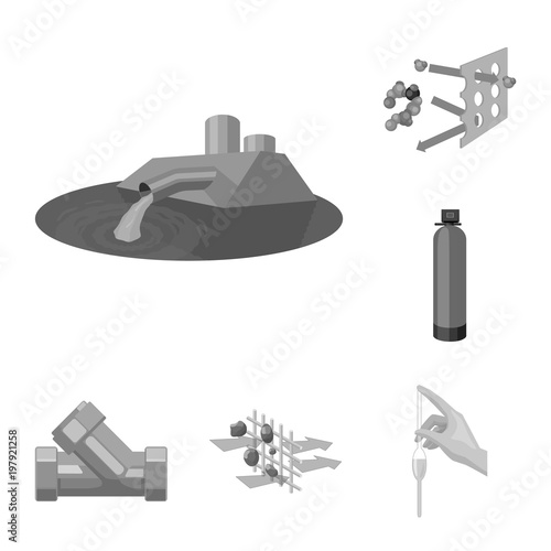 Water filtration system monochrome icons in set collection for design. Cleaning equipment vector symbol stock web illustration.
