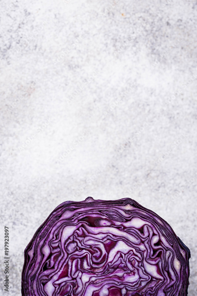 Obraz premium Cut red cabbage. Top view