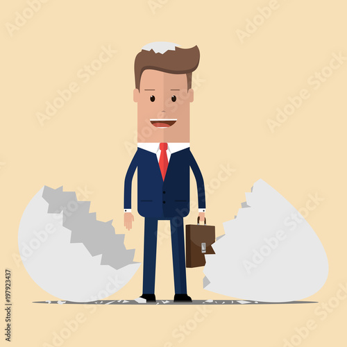 Businessman hatched from egg. Vector illustration