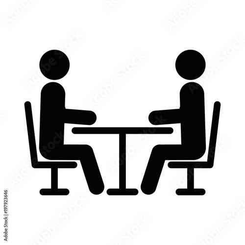 People sitting at a table. Conference icon. Vector illustration