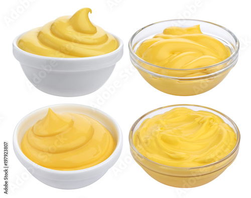 Cheese sauce collection. Set of fat mayonnaise isolated on white background