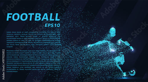 Silhouette of a football player from the particles. The player consists of small circles.