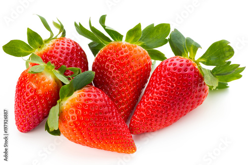 Fresh strawberries close up on white background.