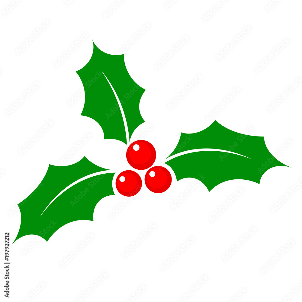 Christmas holly berry flat icon in cartoon style onwhite, stock vector illustration Christmas holly berry flat icon in cartoon style onwhite, stock vector illustration