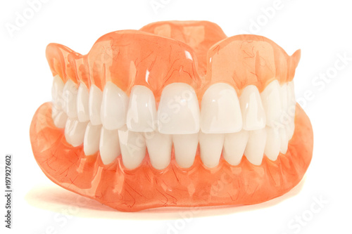 Full denture dentures close-up. Orthopedic dentistry with the use of modern technologies to restore teeth loss. The concept of aesthetic dentistry