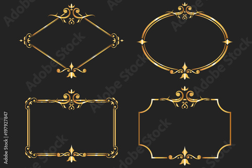 Gold frame set. Vecrtor. Isolated. 