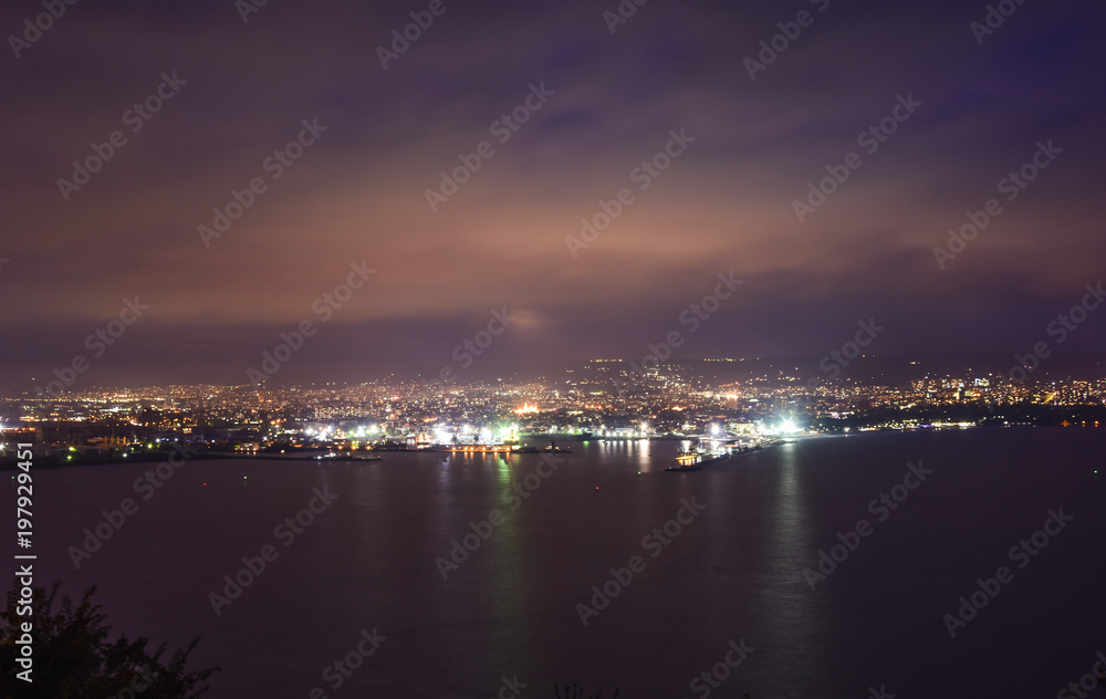 Varna city at night. The city has a gold treasure of the Chalcolitha, which is believed to be the world's oldest gold treasure