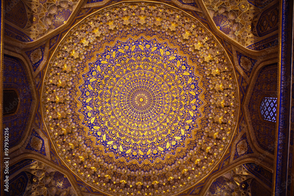 Masterpiece of islamic interior, maiolica and mosaic technique, Samarkand, Uzbekistan