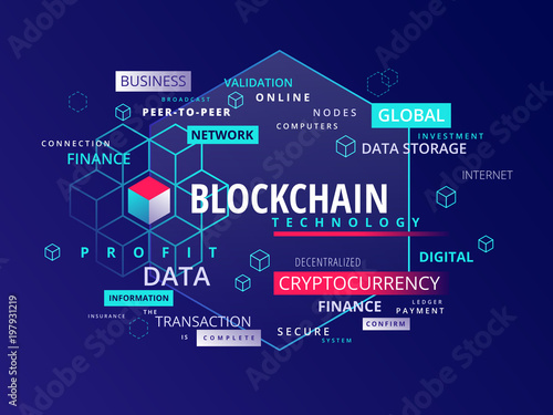 Blockchain cryptocurrency text infographics - vector illustration