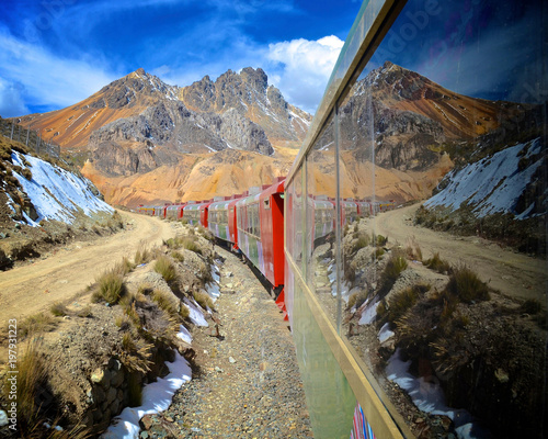The Ferrocarril Central between Lima and Huancayo, Peru. Crossing the Andes, this train is the 2nd highest train in the world. photo