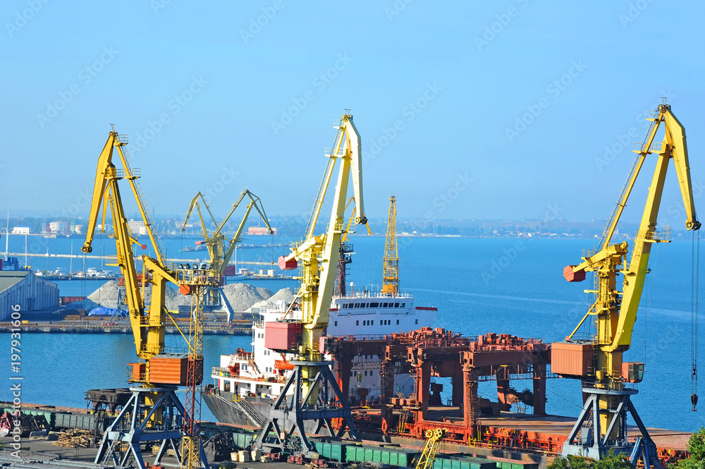 Bulk cargo ship under port crane Bulk cargo ship under port crane
