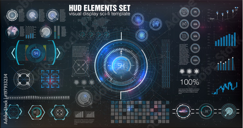HUD UI. Abstract virtual graphic touch user interface. Infographic. Vector science abstract.  Vector illustration. Futuristic user interface.Graphic display control the pallet rocket. Sky-fi HUD.