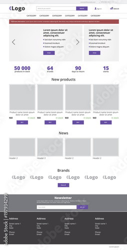 Ecommerce website template, modern vector flat design layout. Internet business web page photo