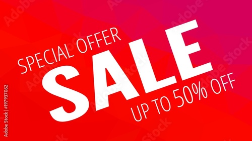 Sale banner template with low poly vector background. Special offers and discounts promotion