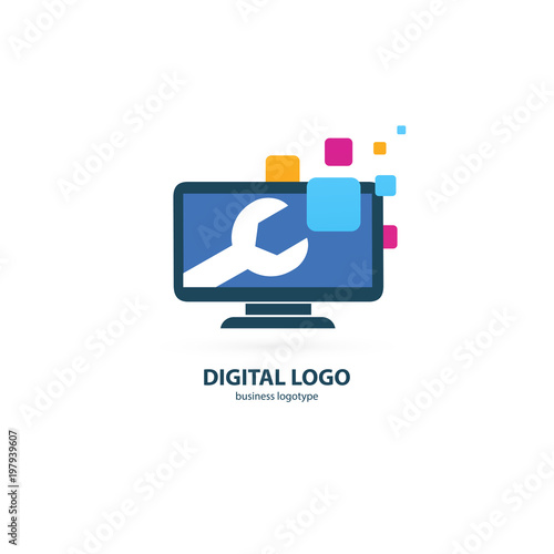 Logo design abstract computer repair vector template.