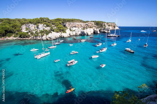 Boats and yachts on Macarella beach, Menorca, Spain © robertdering