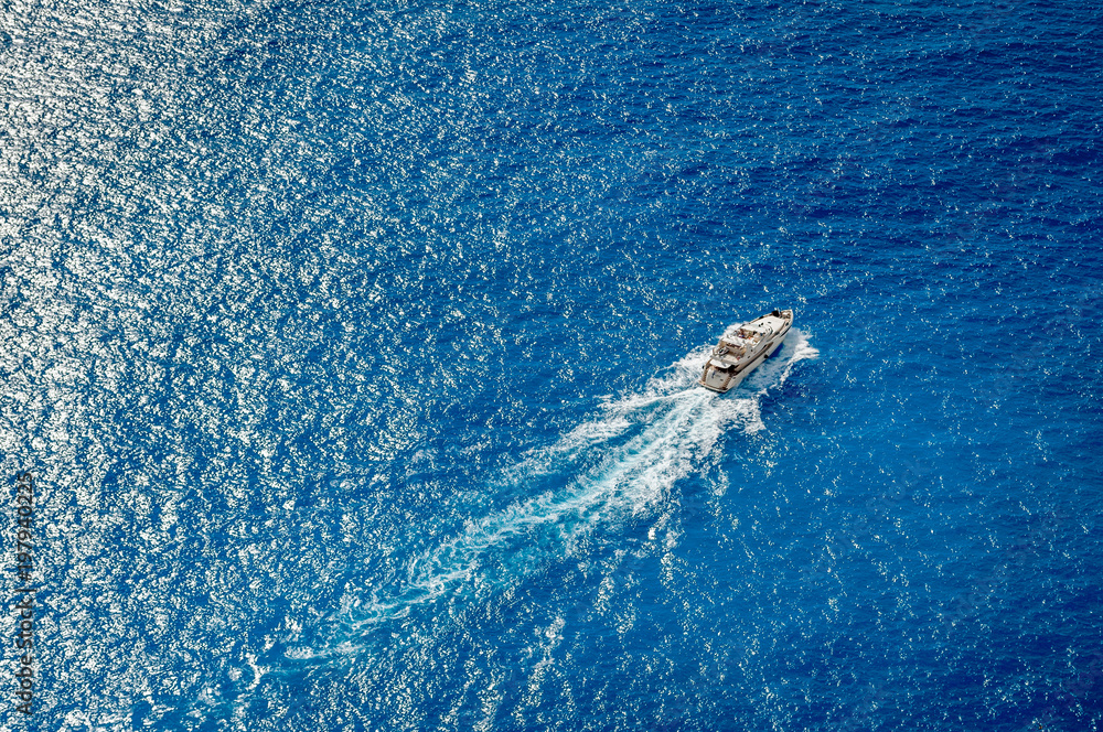 Aerial view of luxury yacht. Dream yacht on the caribbean sea.