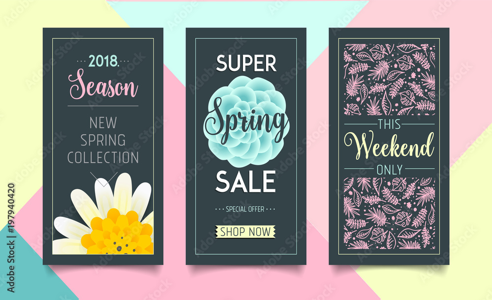 Spring Sale Floral Banner. Paper cut Floral card. Blossom. Happy Women's Day. 8 March. Text. Seasonal holiday. Spring Sale Poster, voucher discount. Memphis style spring summer flyer easy editable.
